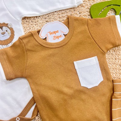 Conj. de Malha 3 peças - Leão com Jubinha - Off White e Ferrugem